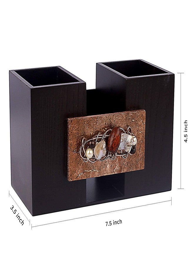 COCKTAIL Wooden 2 in 1 Cutlery Holder Spoon Stand (Brown/Copper) | Rack for Spoons, Forks, Napkins, Tissue Paper Storage Box- 3 Sections | Flatware Caddy | Stylish Cutlery Holder for Dining Table - Image 5